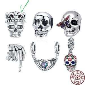 1pcs Sterling Silver Black Muertos Dia Charm for Pandora Bracelet Crystal Scull